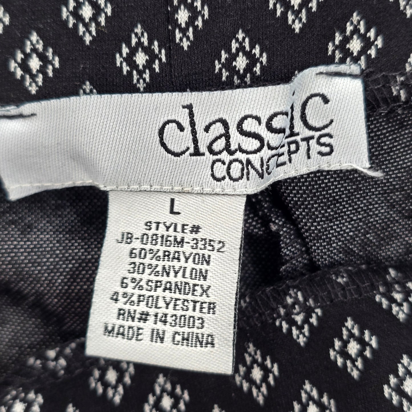 Classic Concepts Black Pull On Stretch Straight Wide Flare Pants L Large