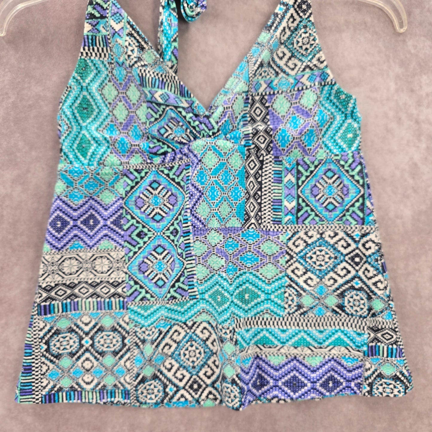 Mossimo Blue Multi Print Floral Halter Tie Swimwear Tankini Tank Top Medium M