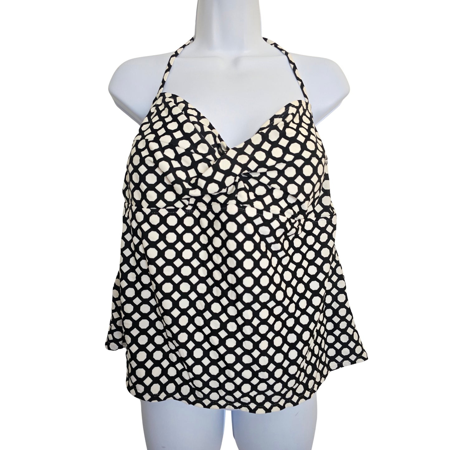 Beach Resort Halter Catalina Black Geometric Swimsuit Coverup Tankini Plus XL