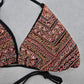 Black Bead Embroidered Halter Tie Active Sports Bikini Boho Beach Top S Small