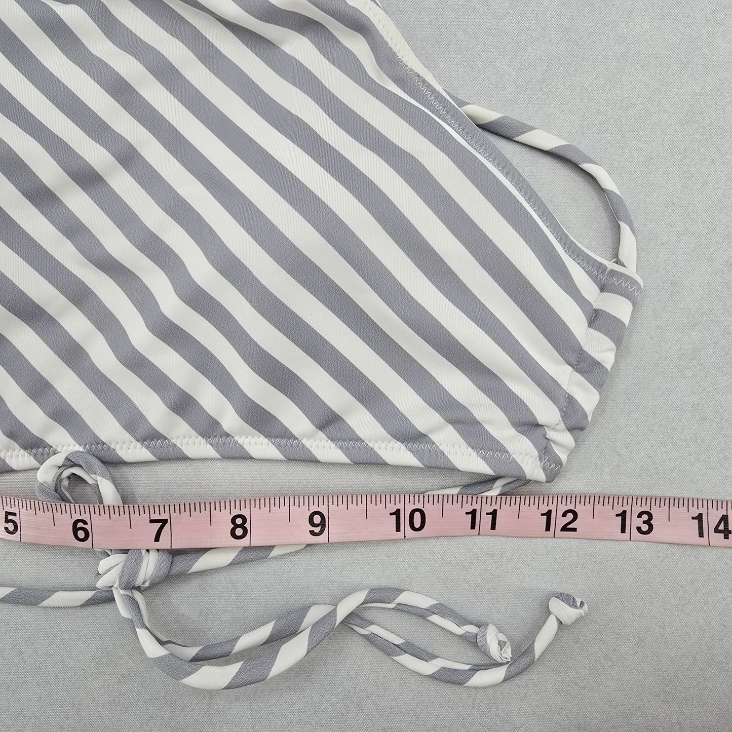 Gray Stripe Halter Tie Active Sports Bra Padded Bikini Bralette Swim Top S Small