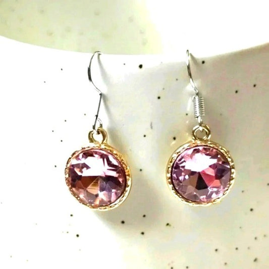 Pink Circle Hook Dangle Gemstone Fashion Jewelry Earrings NWT E81