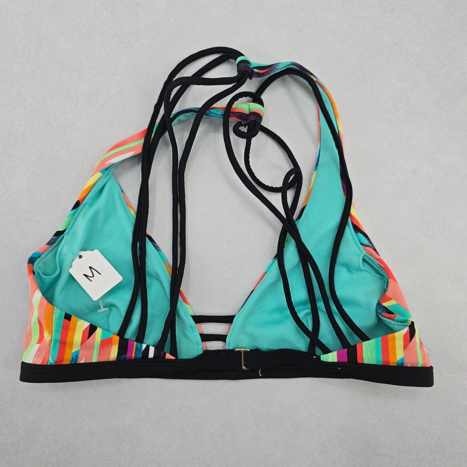 Blue Crisscross Boho Multi Color Swim Sports Bra Beach Bikini Top M Medium