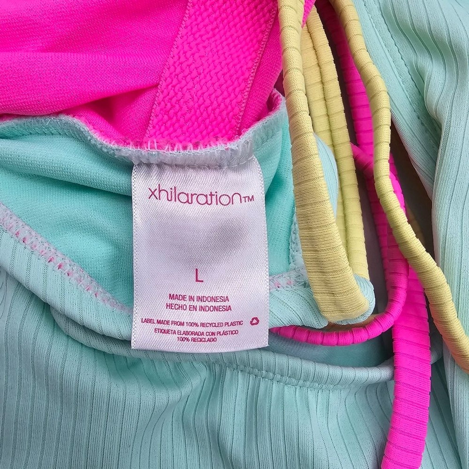 Xhilaration Pink Yellow Blue One Piece Cutout Bathing Suit Swimwear Large