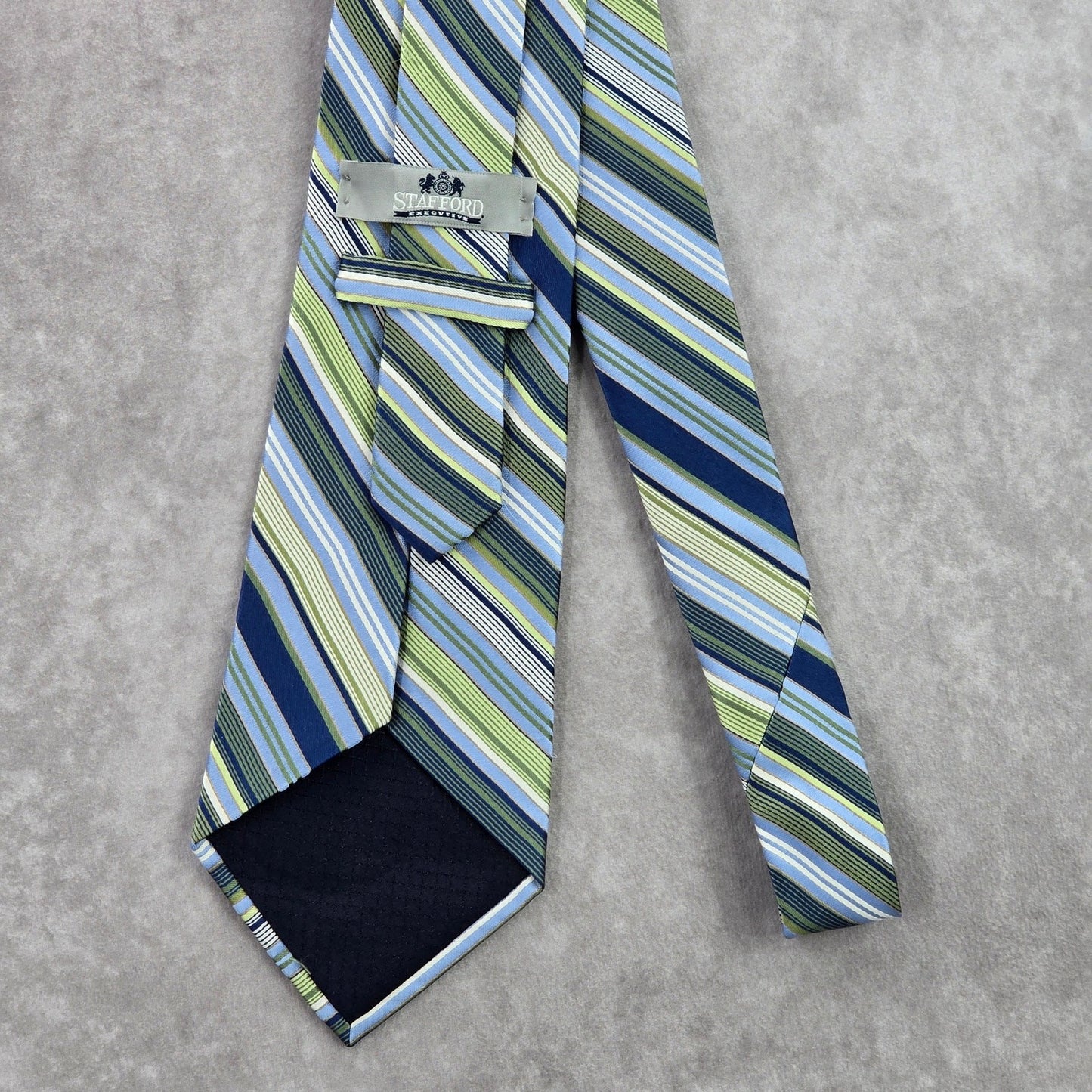 Stafford Blue Green Stripe Repp Geometric Executive Silk Neck Tie Men's