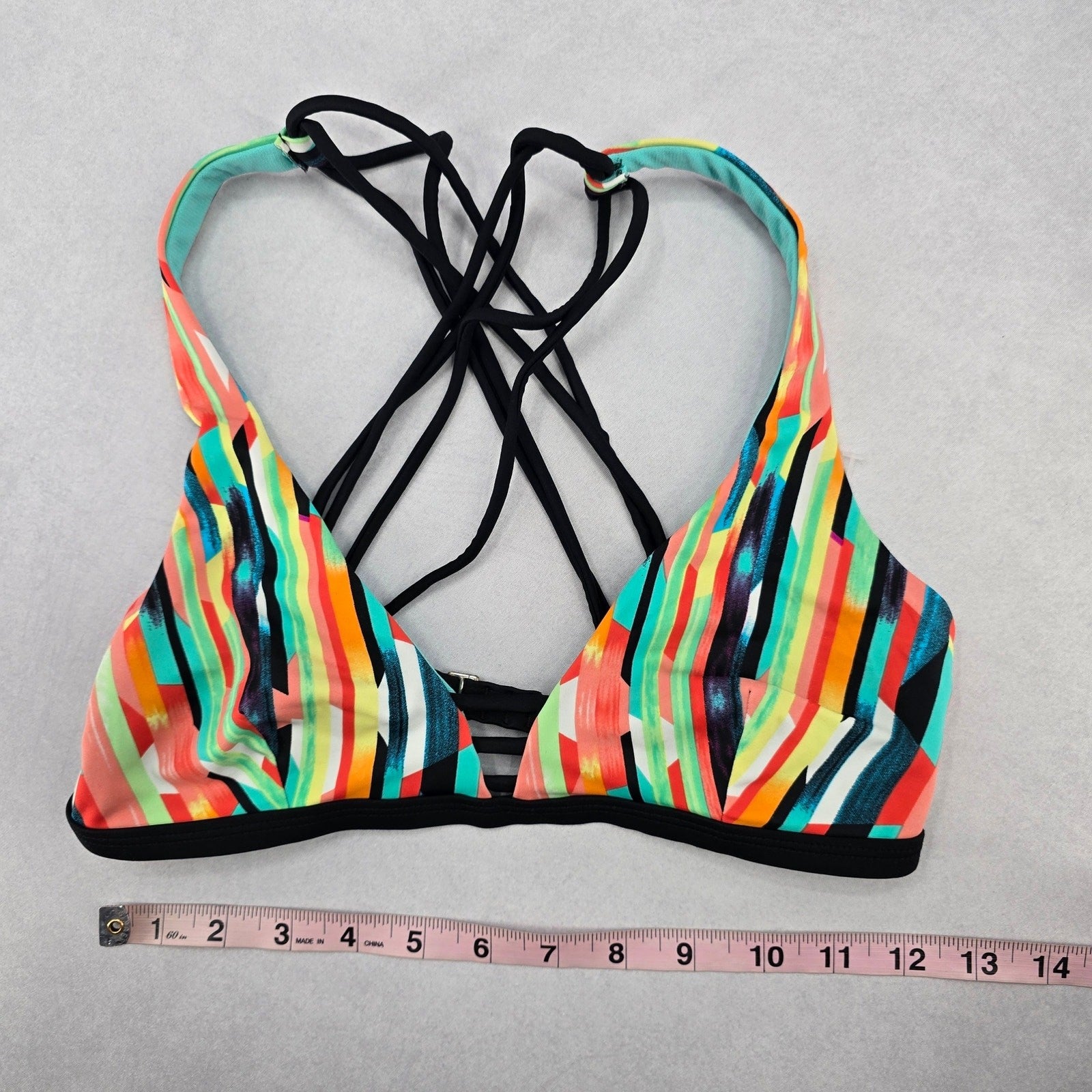 Blue Crisscross Boho Multi Color Swim Sports Bra Beach Bikini Top M Medium