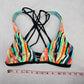 Blue Crisscross Boho Multi Color Swim Sports Bra Beach Bikini Top M Medium
