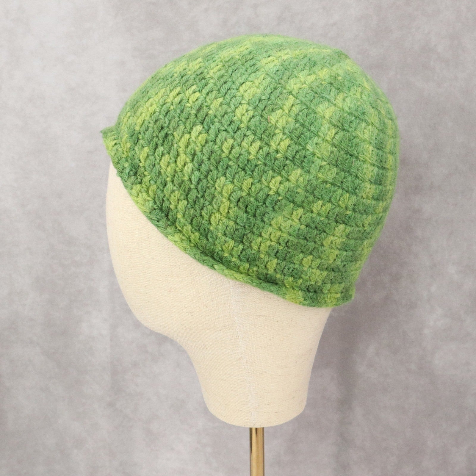 Green Crochet Cable Knit Y2K Vintage Skater Cozy Cottage Beanie Cap Hat OS