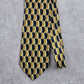 Jun Ashida Gold Blue Geometric Executive Floral Wave 100% Silk Neck Tie