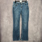 Blue Embroidered Stud Rhinestone Straight Leg Stitch Denim Pants Jeans 10