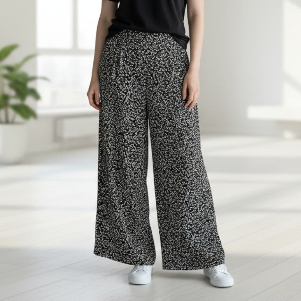 Decree Black Pull On Wide Leg Floral Boho Beach Comfy Trouser Pants Large