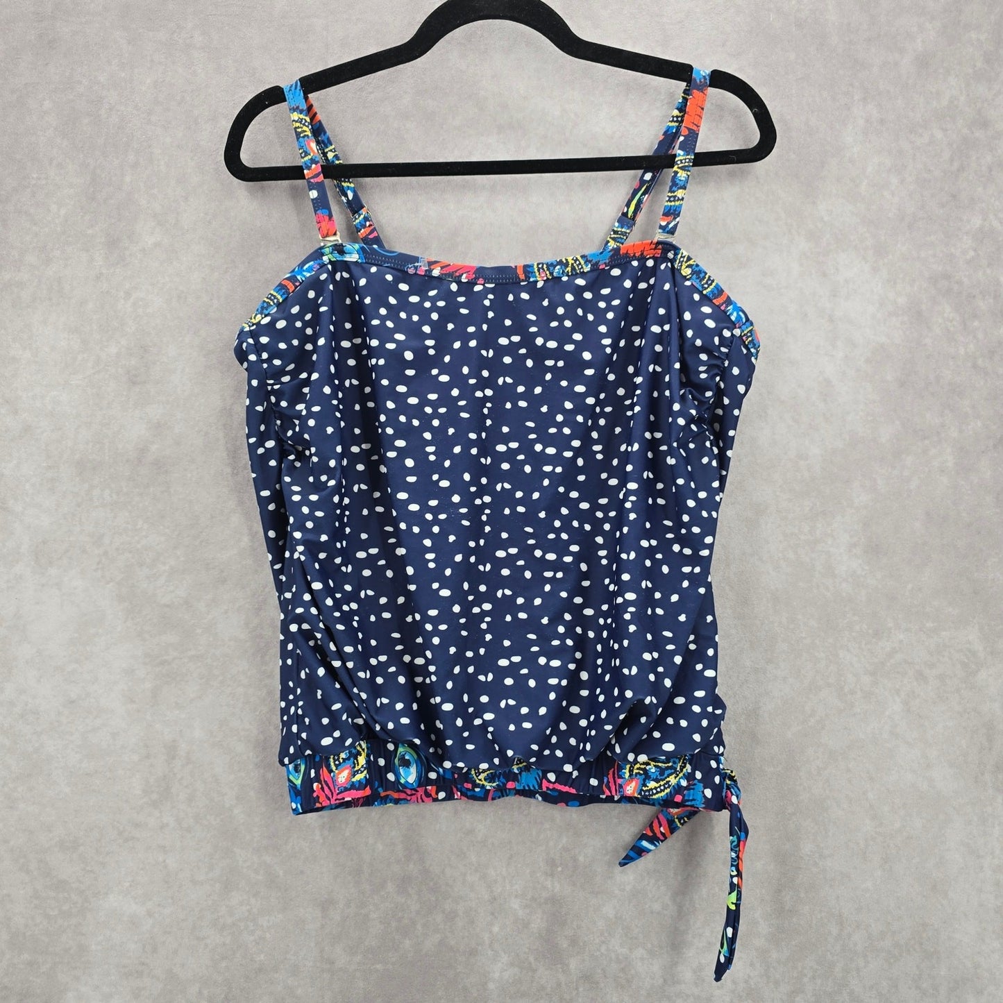 Blue Polka Dot Tank Top Padded Tankini Swimwear XL Extra Large