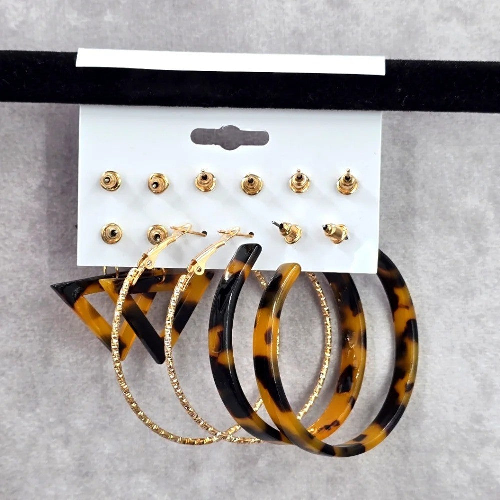Brown Gold Hoop Stud Dangle Set Six Earrings Fashion Boho Retro Jewelry JB2-16