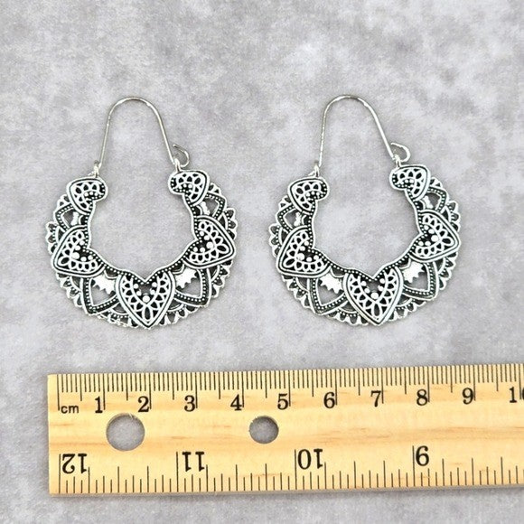 Silver Floral Star Drop Hook Dangle Floral Boho Earring Fashion Jewelry JB2-57