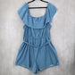 Derek Heart Blue Denim Cotton Ruffle Belt Shorts Stretch Romper Jumpsuit Plus 2X