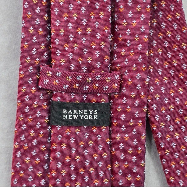 Barneys New York Red Floral Geometric 100% Silk Italy Men's Neck Tie