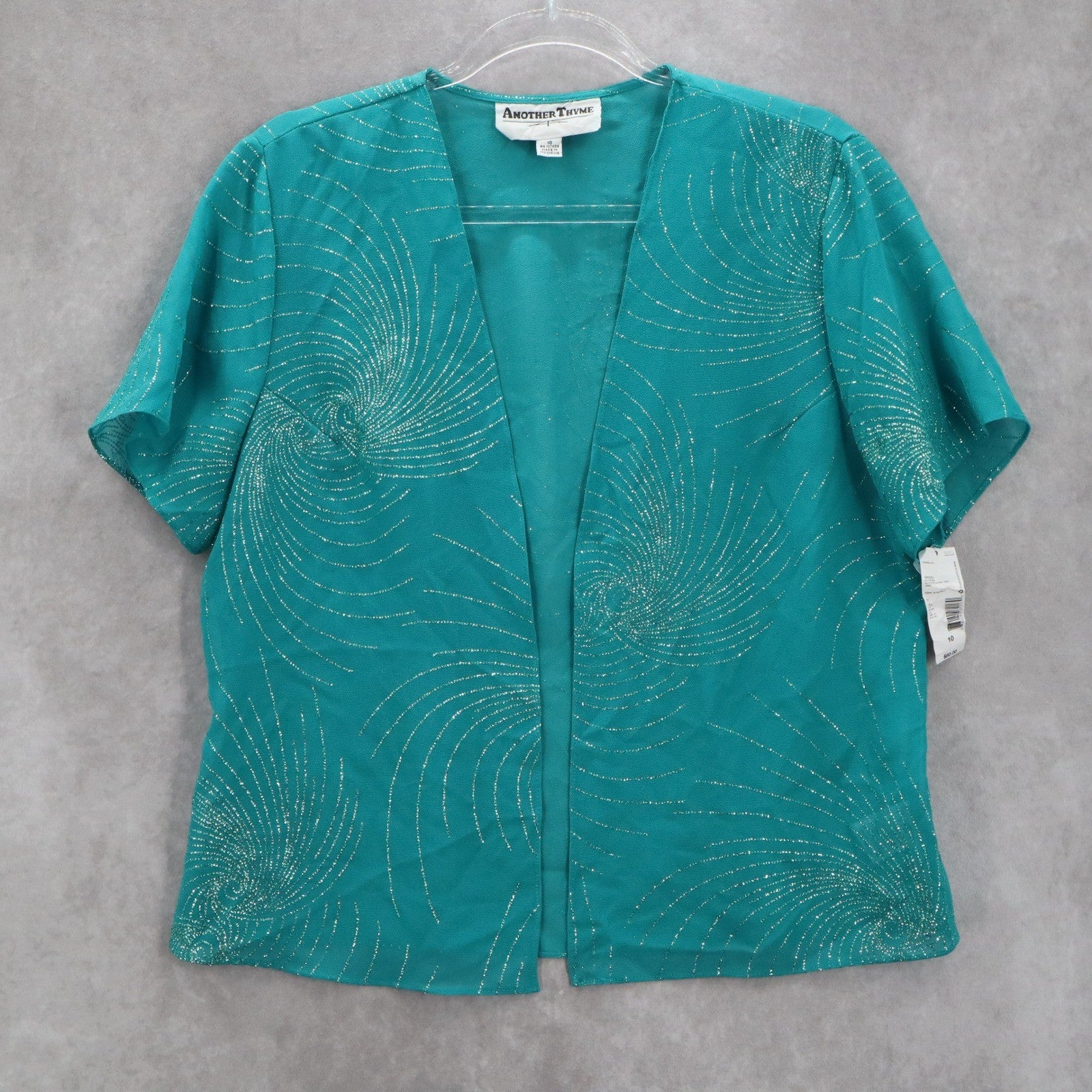 Another Thyme Green Glitter Sparkly Coverup Blouse Party Glam VTG Top Medium 10