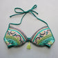 Green Floral Padded Tie Gold Bead Tassel Swim Sports Bra Bralette Bikini Top 34C