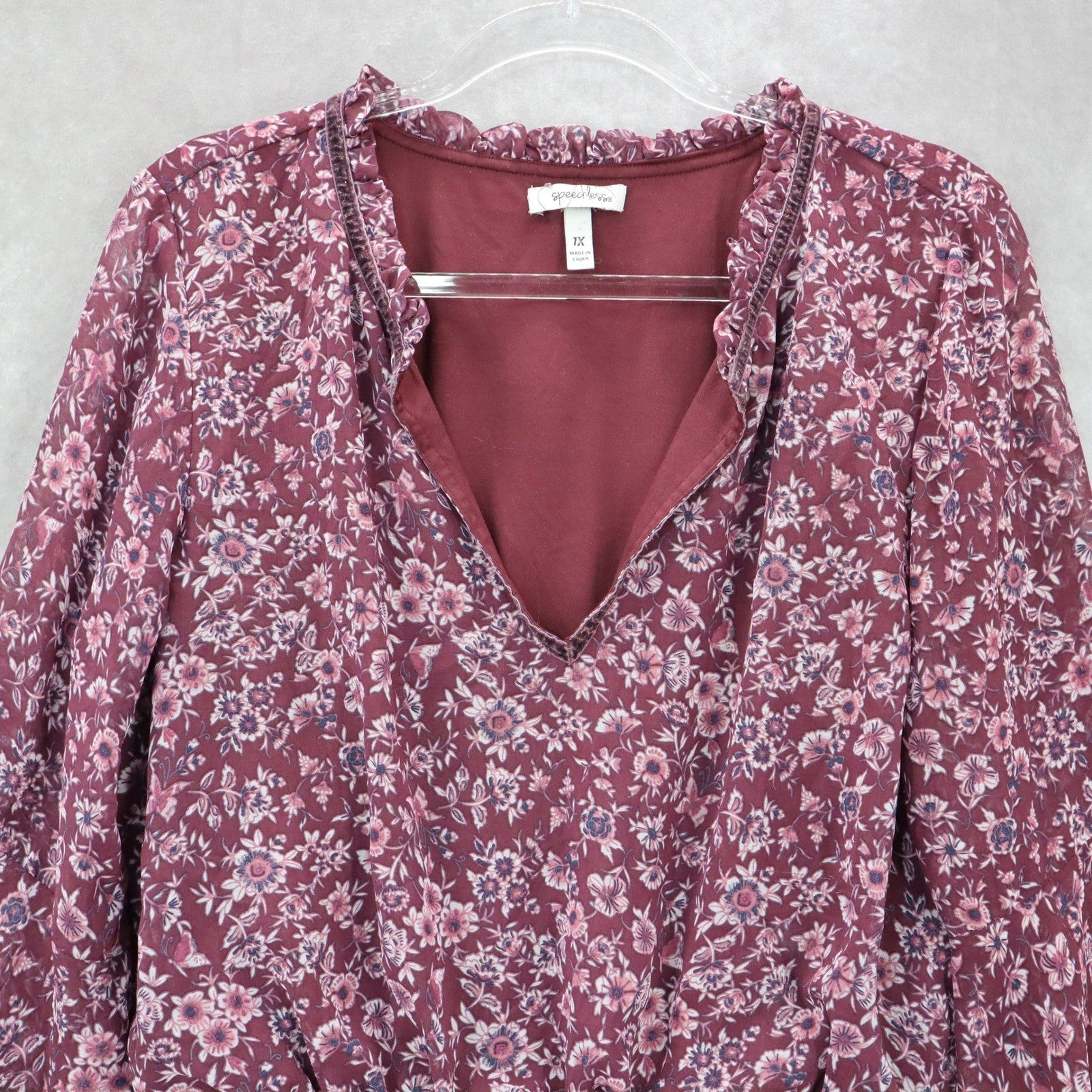 Speechless Purple Floral Fit Flare Boho Ruffle Flirt Bell Sleeve Dress Plus 1X