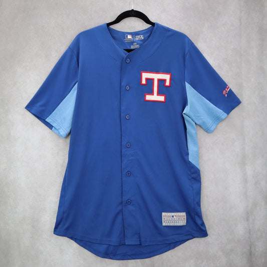 TX3 Cool Blue Mens Baseball Fan Texas Rangers Button Jersey Merchandise Large