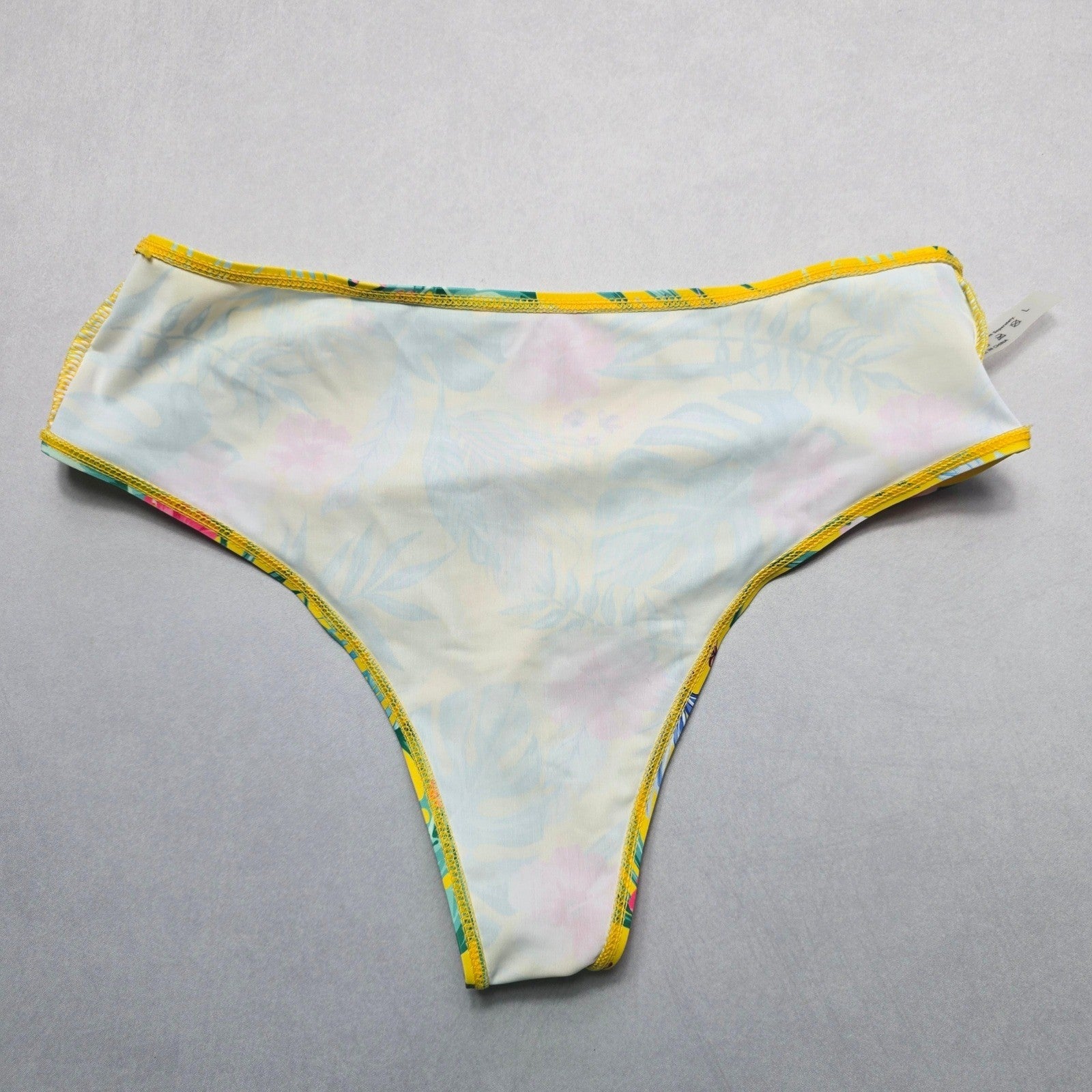 Yellow Floral Swim Beach Cheeky Flirty Boho Bikini Bottom L Large