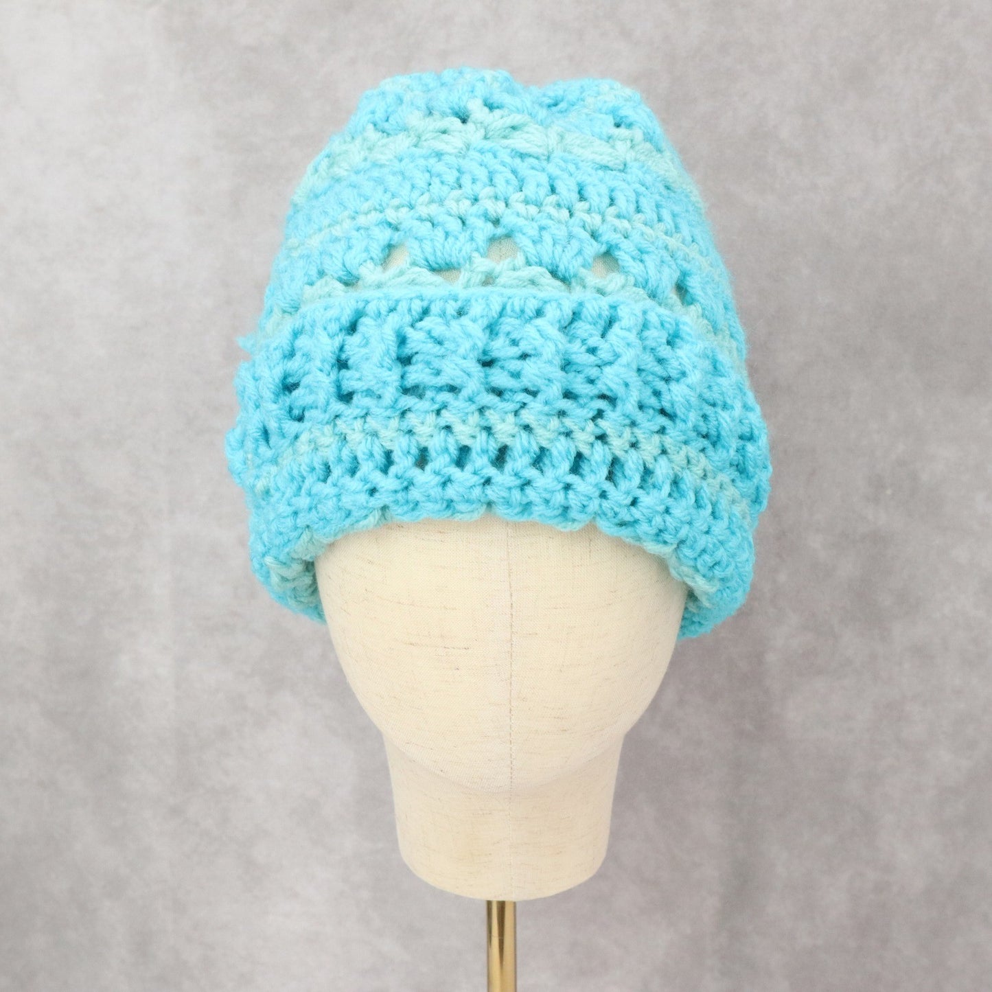 Blue Cable Knit Chunky Y2K Vintage Crochet Beanie Cap Hat