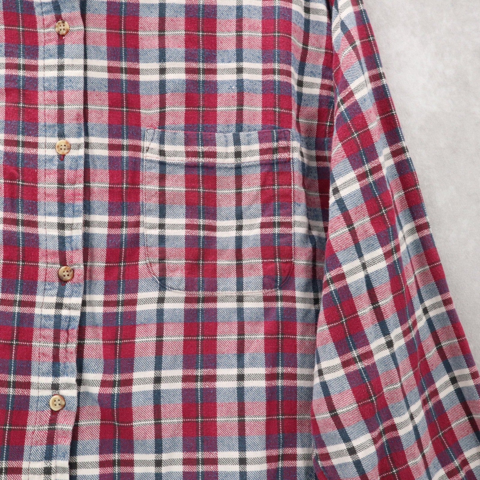 Basic Editions Red Flannel Plaid Long Sleeve Button Down Western Utility Large