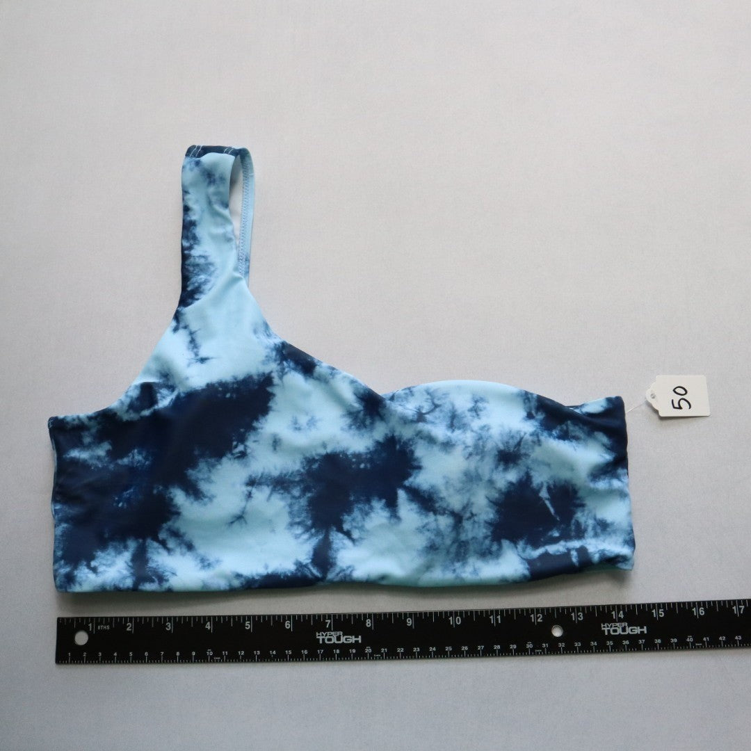 Blue Tie Dye One Shoulder Swim Sports Bra Hippie Bralette Bikini Top L Large