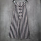 Blue Stripe Belted Wide Leg Boho Pull On Straight Leg Trousers Pant S Small