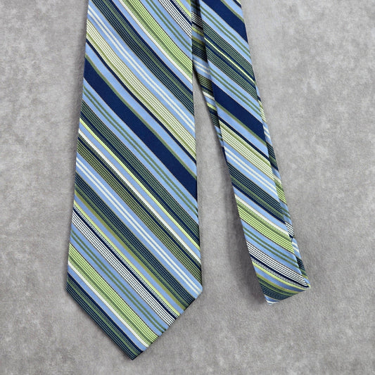 Stafford Blue Green Stripe Repp Geometric Executive Silk Neck Tie Men's