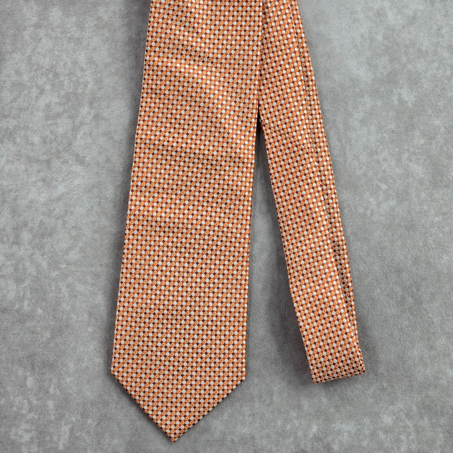 Van Heusen Orange Silver Geometric Checker Executive 100% Polyester Neck Tie