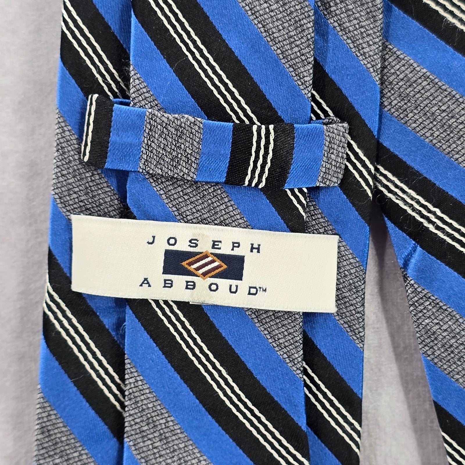 Joseph Abboud Blue Gray Stripe Repp Geometric 100% Silk Men's Neck Tie NWOT