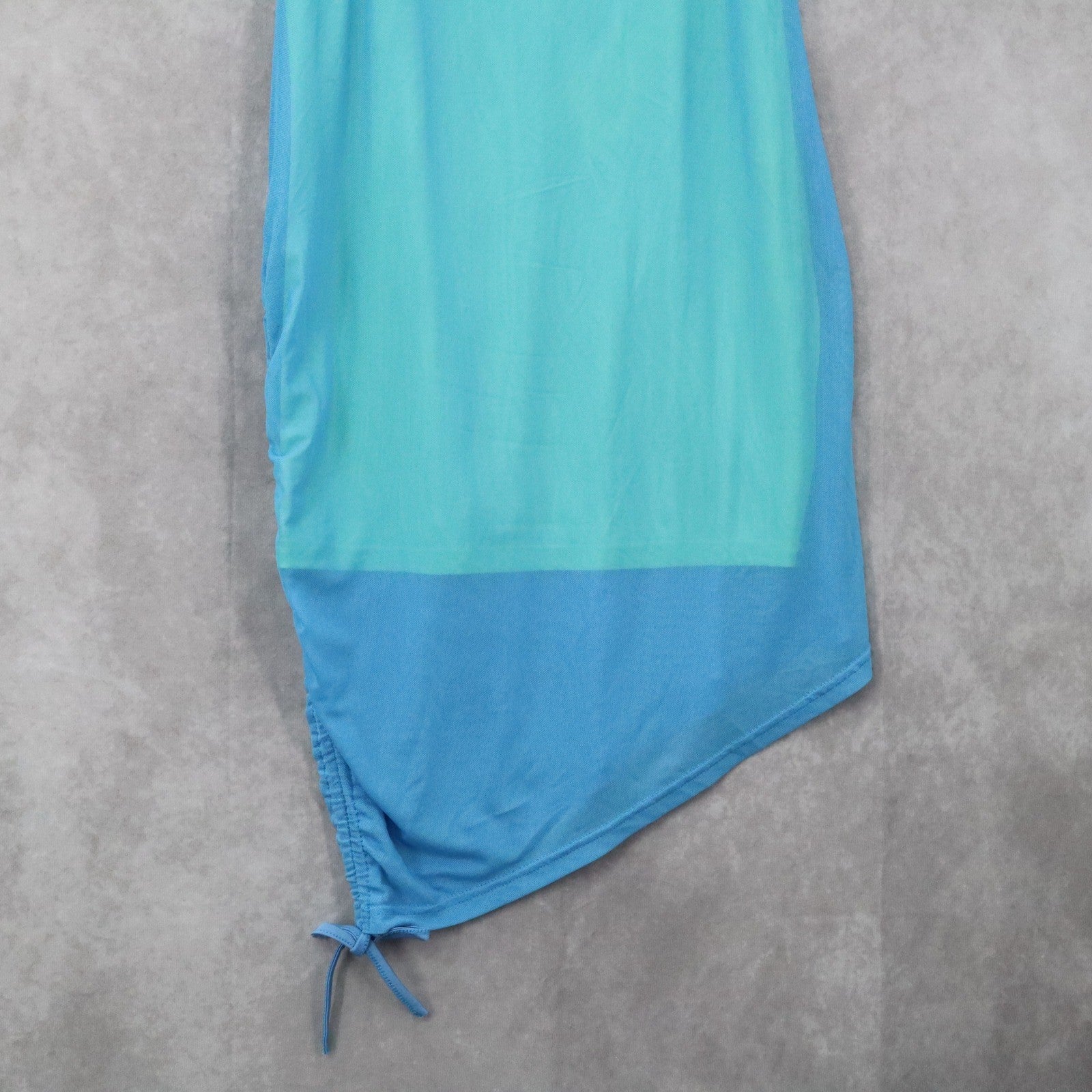 Blue Neon Bodycon Dress Spaghetti Strap Asymmetrical Hem Mesh Ruched Side Small