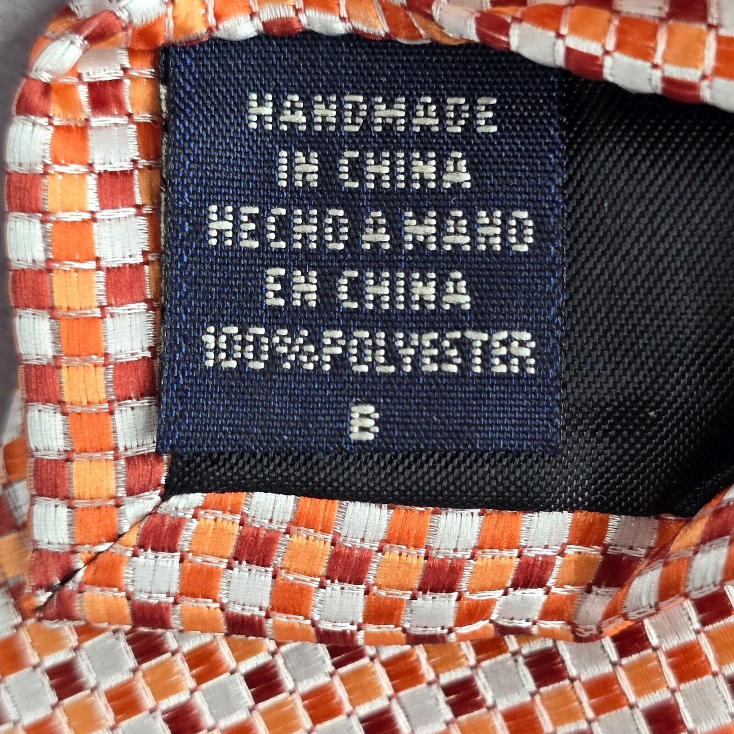 Van Heusen Orange Silver Geometric Checker Executive 100% Polyester Neck Tie