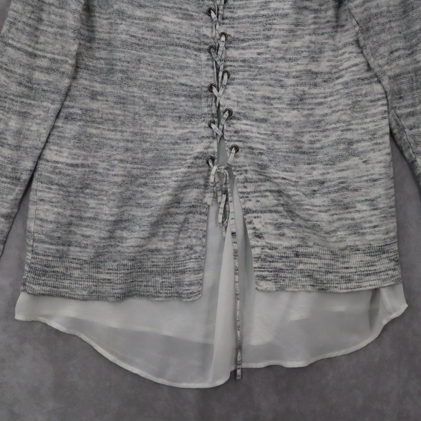 Torrid Gray Layered Hem Tunic Top Long Sleeve Knit Blouse Crisscross Ties 00