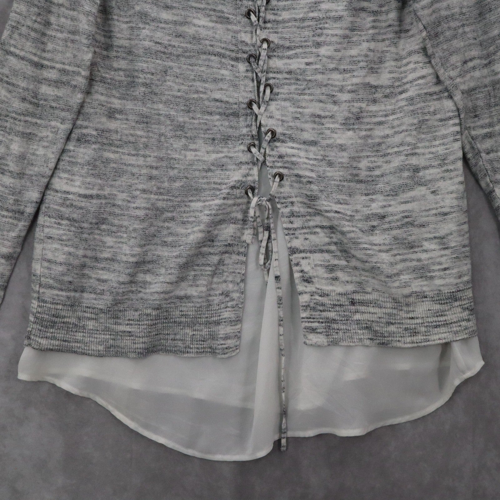 Torrid Gray Layered Hem Tunic Top Long Sleeve Knit Blouse Crisscross Ties 00