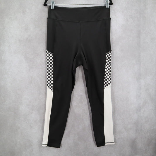 Xersion Black Checker Ankle Active Athletic Stretch Leggings Pants L Large