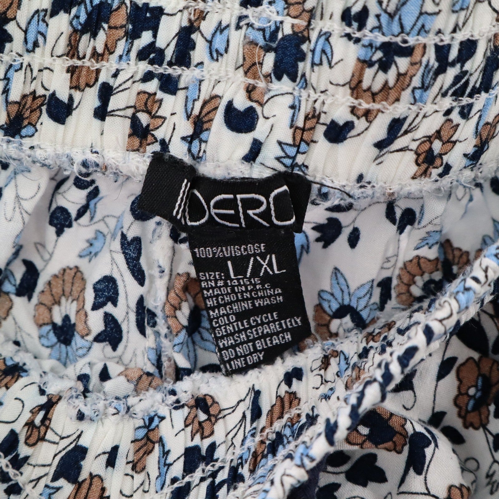 Indero Blue Floral Wide Leg Boho Pull On Straight Leg Trousers Pant L/XL