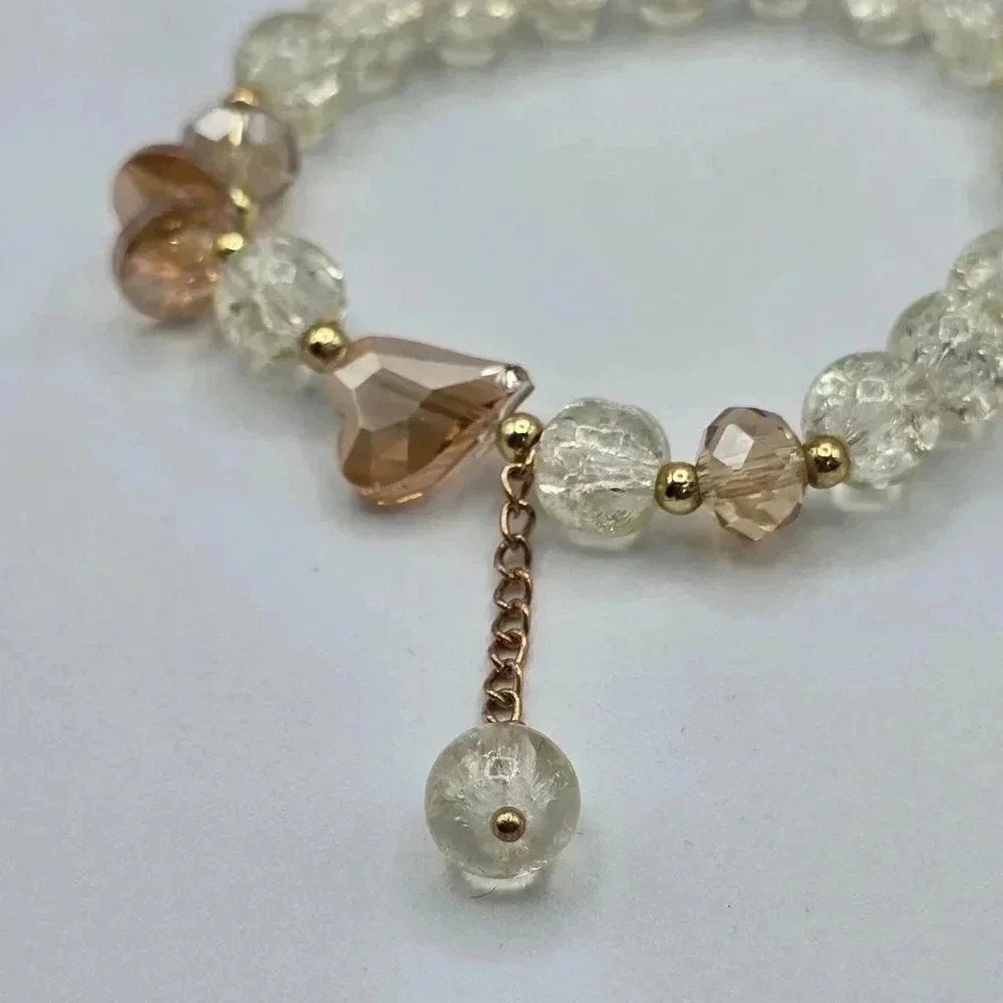 Gold Clear Bead Link Chain Stretch Elastic Bracelet B8