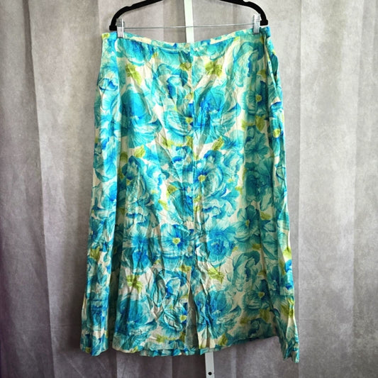 Napa Valley Blue Floral Midi Y2K Vintage Cottagecore Button Skirt Plus 2XL 20W