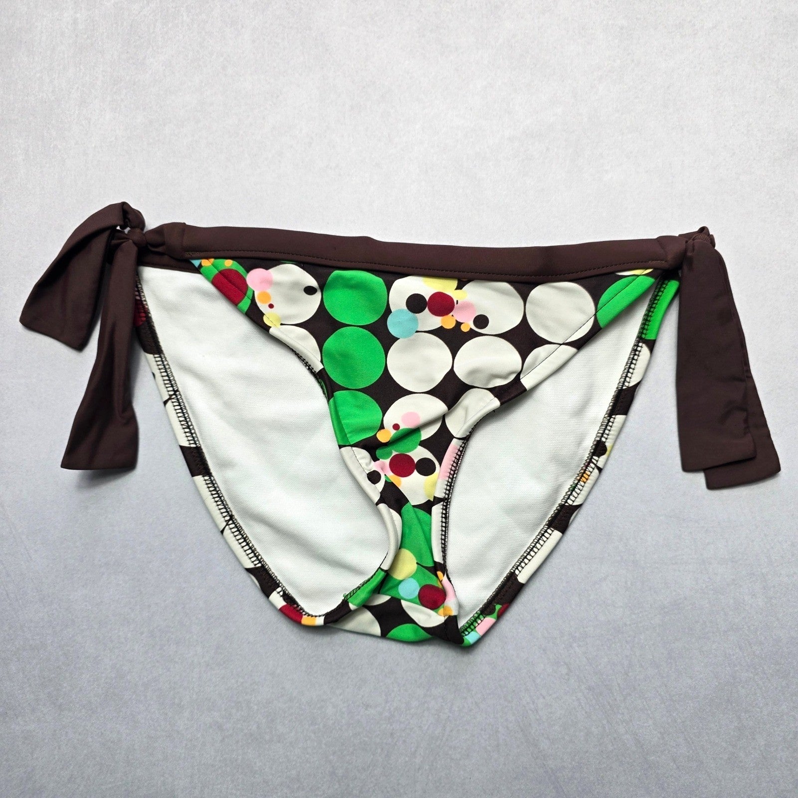 Personal Identity Brown Green Circle Tie Swim Beach Flirty Bikini Bottom Large