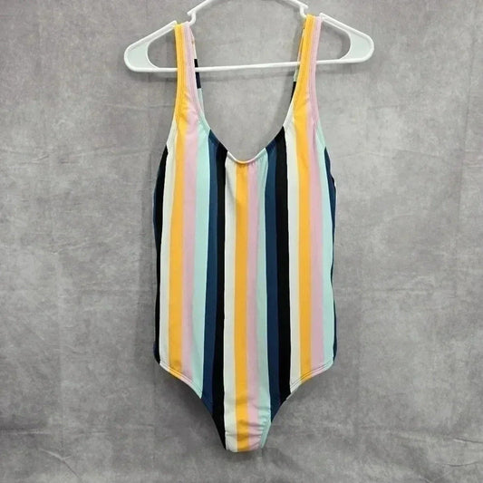 Kona Sol Striped One Piece Swim Padded Bathing Suit Body Suit Beach L Large