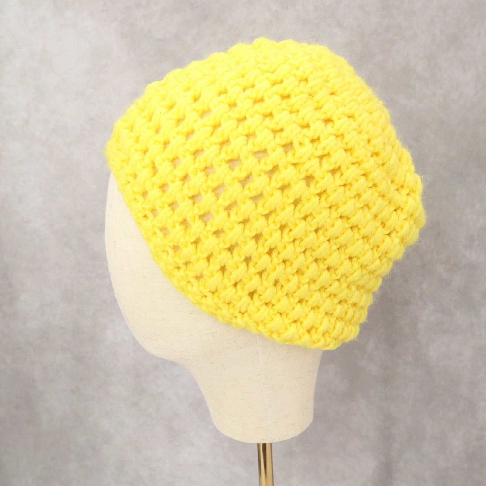 Yellow Cable Knit Y2k Vintage Handmade Cozy Winter Beanie Cap Hat