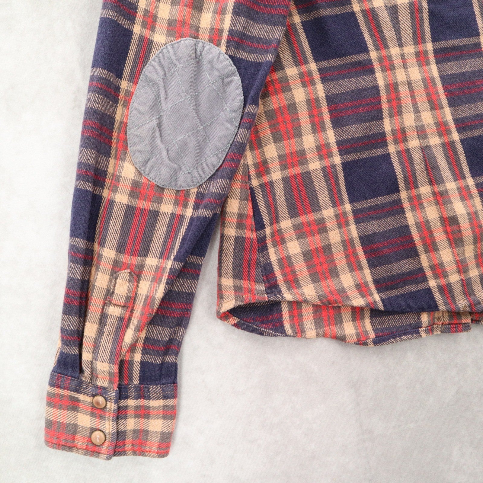 I Love H81 Blue Flannel Plaid Button Up Cotton Patch Western Patch Cowgirl Large