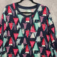 Joyspun Blue Christmas Tree Print Long Sleeve Holiday Y2K Printed Top Medium