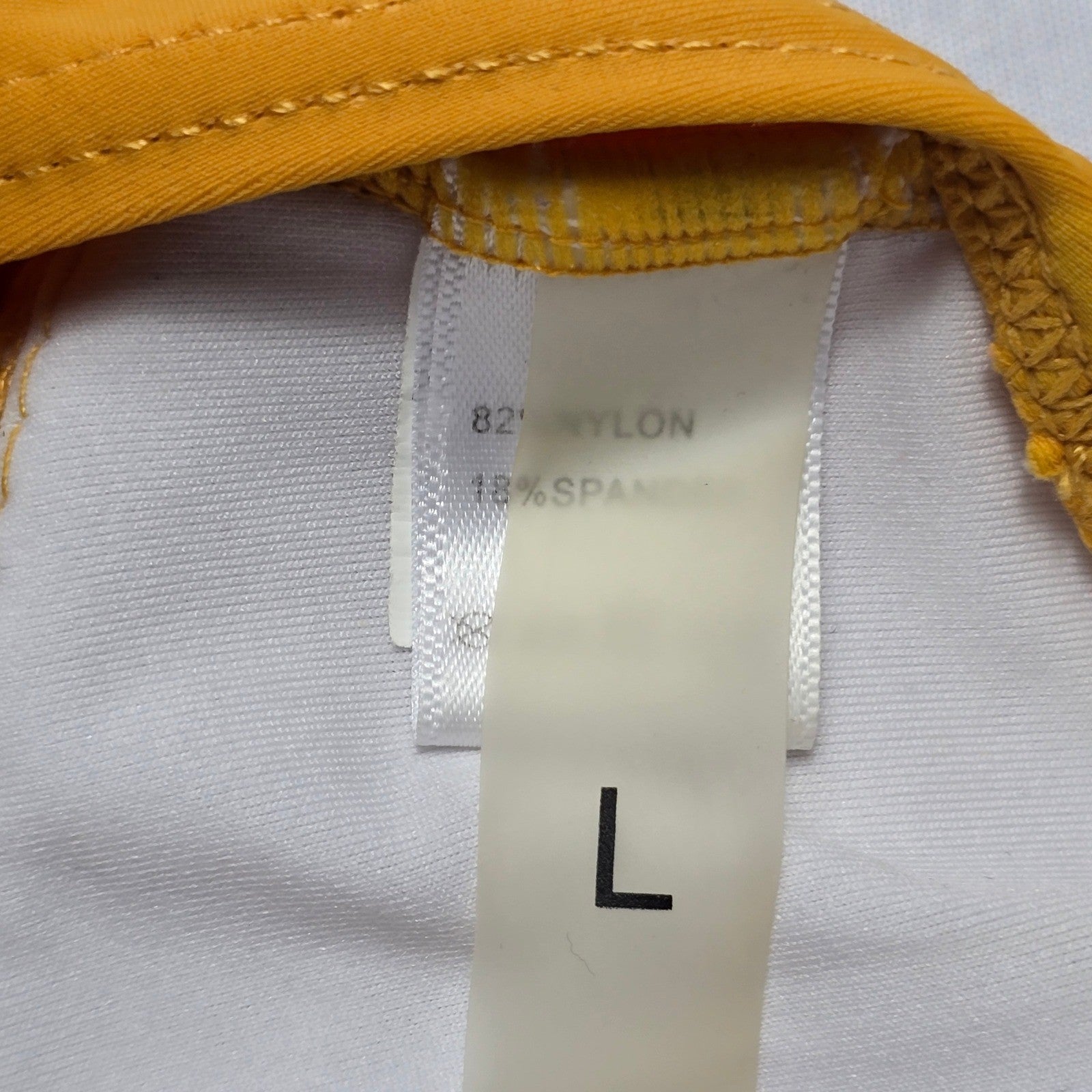 Yellow Ruffle Padded Pull On Crisscross Swim Sports Bra Beach Bikini Top L Large