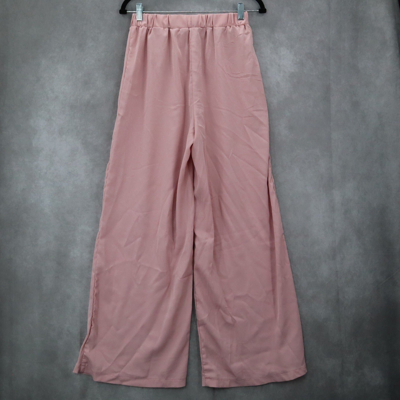 Pink Belted Wide Leg Boho Pull On Straight Leg Elastic Trousers Pant M Medium