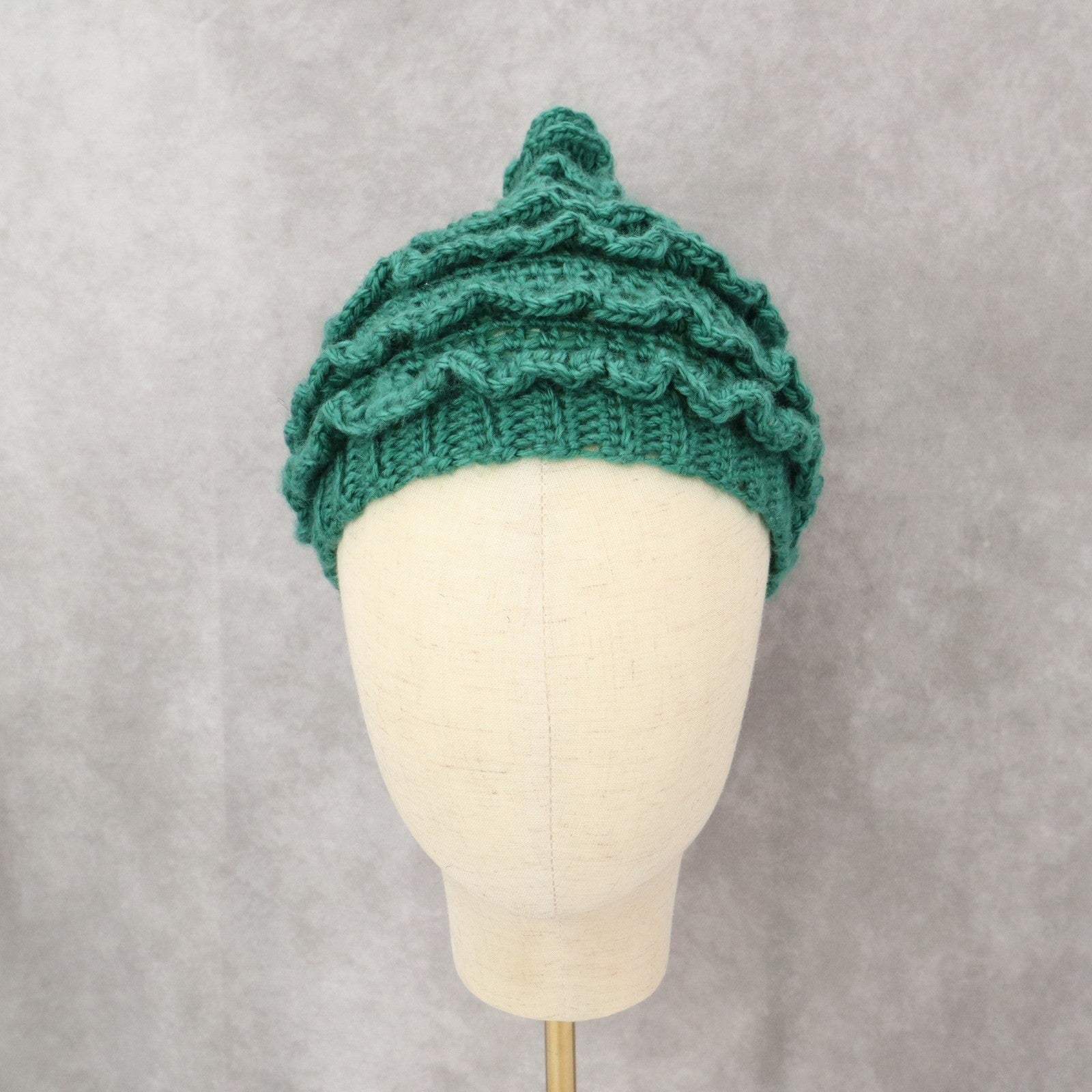 Green Crochet Elven Cable Knit Chunky Cottage Y2K Vintage Beanie Cap Hat OS