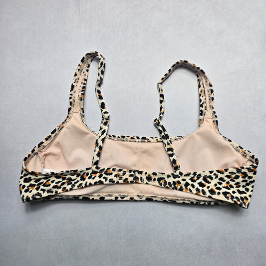 Xhilaration Cream Animal Print Swim Sports Bra Beach Bralette Bikini Top L Large