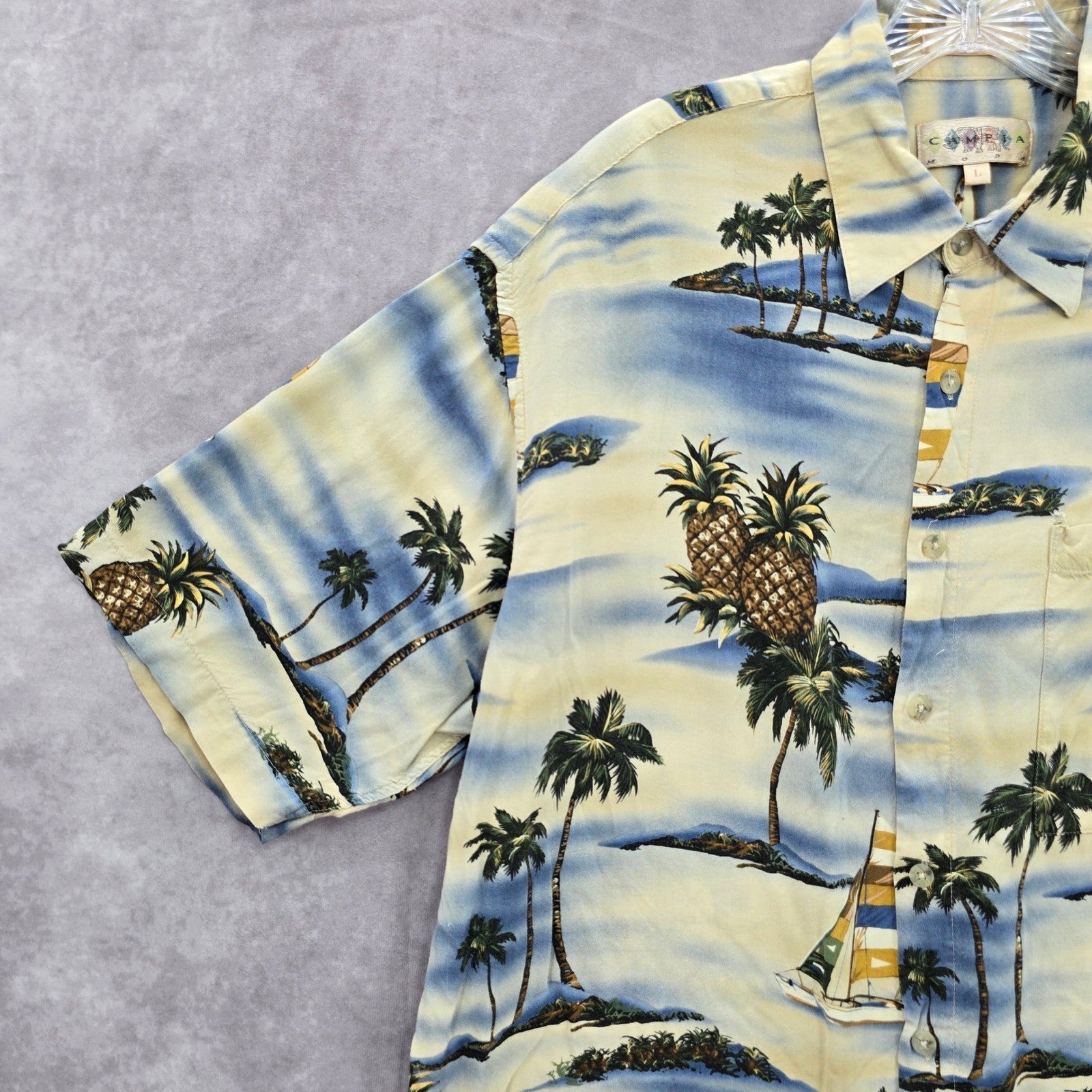 Campia Moda Beach Palm Tropical Surf Island Vintage Relax Hawaiian Shirt L